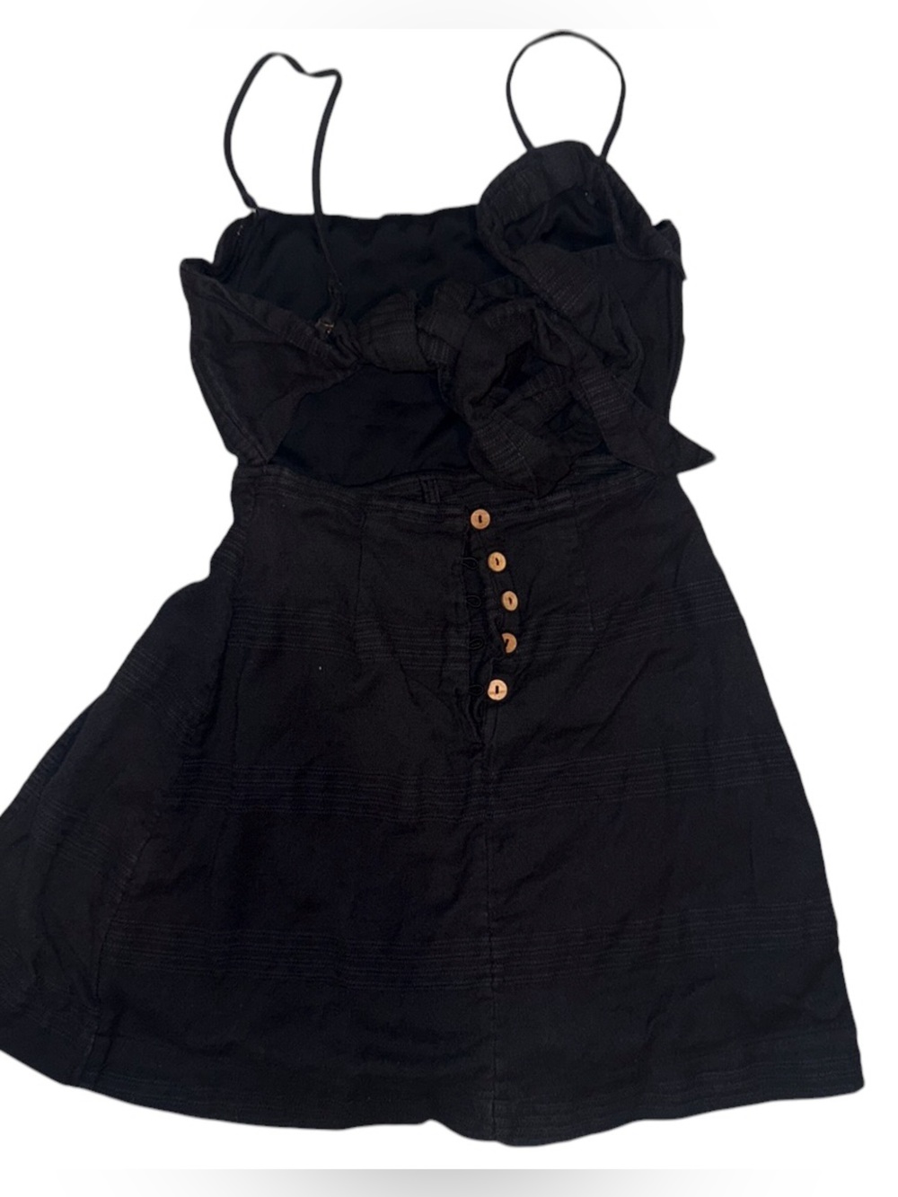 Free People Black Mini Dress Tie Back Linen Blend Romper Medium - Picture 2 of 5